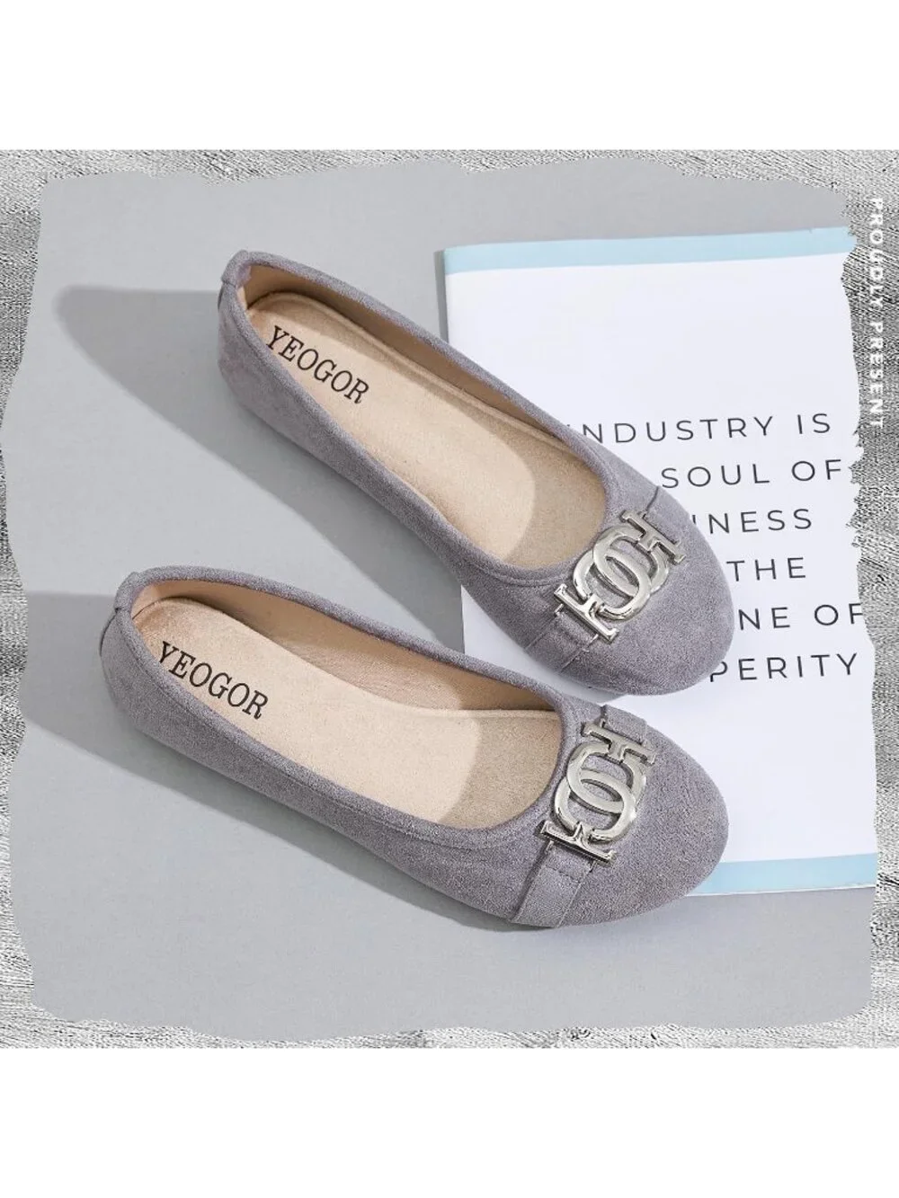 Women's Grey Micro Fiber Comfortable Round Toe Flats Slip on Casual Dressy Shoes